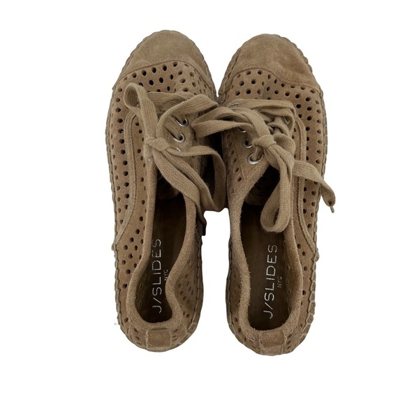 J/Slides Tan Perforated Lace-Up Rileyy Espadrille Loafers Size 7 Women’s - Picture 4 of 8